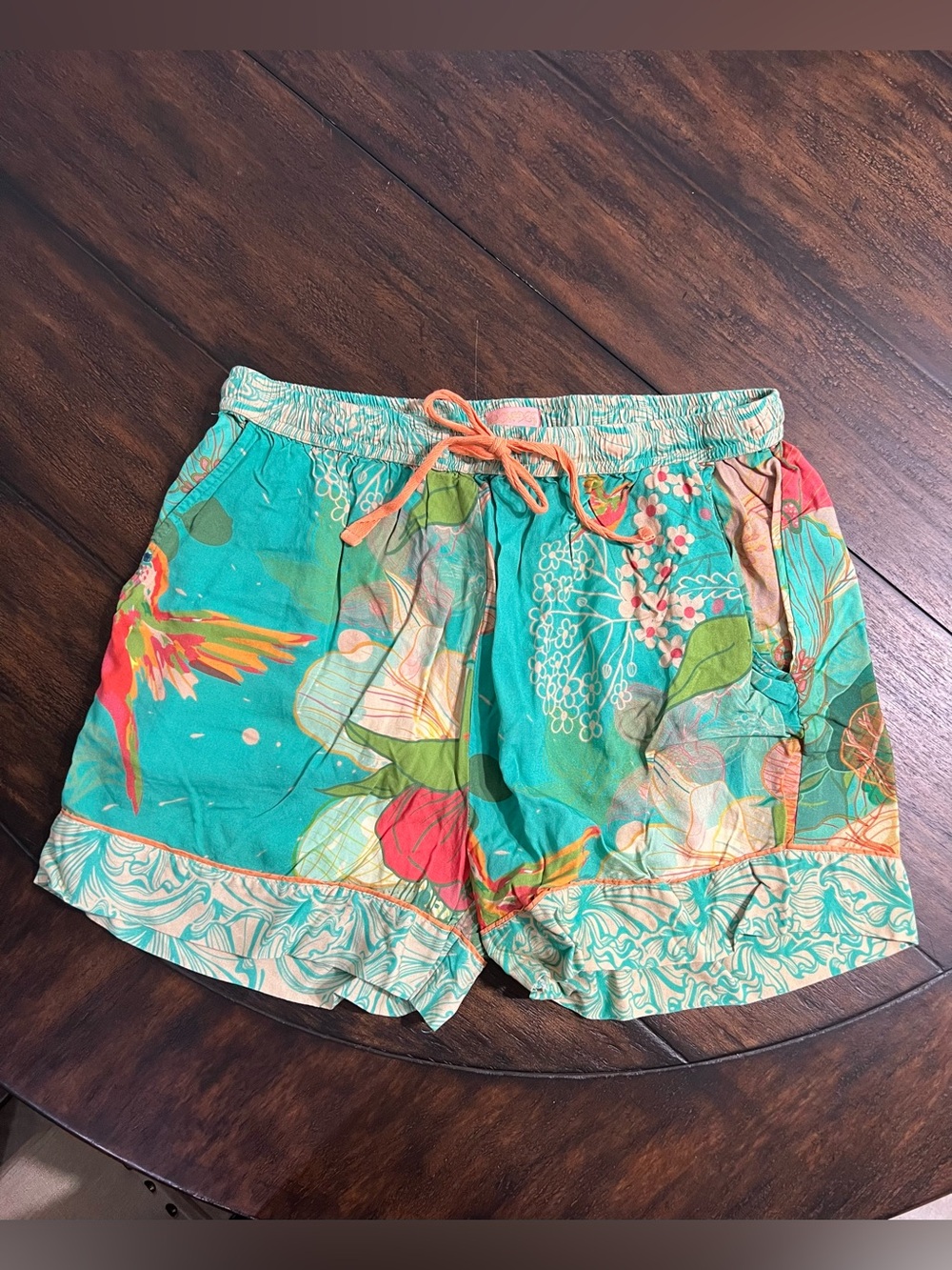 Powder UK Women’s Size Med Comfy Pajama Shorts Teal Tropical Boho Print